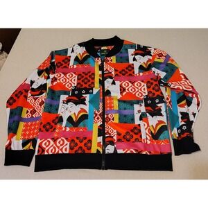 Y2K Sacred Crown Geisha Patchwork Bomber Jacket XL Colorful Japanese Art